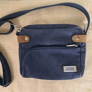 Travelon Navy Canvas And Leather Crossbody Bag
